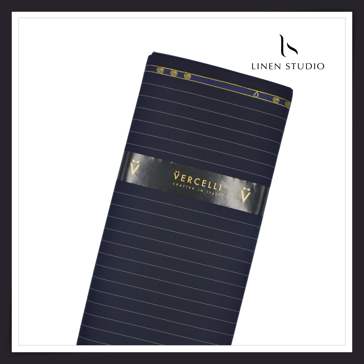 Vercelli Italy Harmony 130's 70% Australian Merino Wool Rich Suiting - Dark Blue 1.50 Cms Pinstripes (Latest Collection)