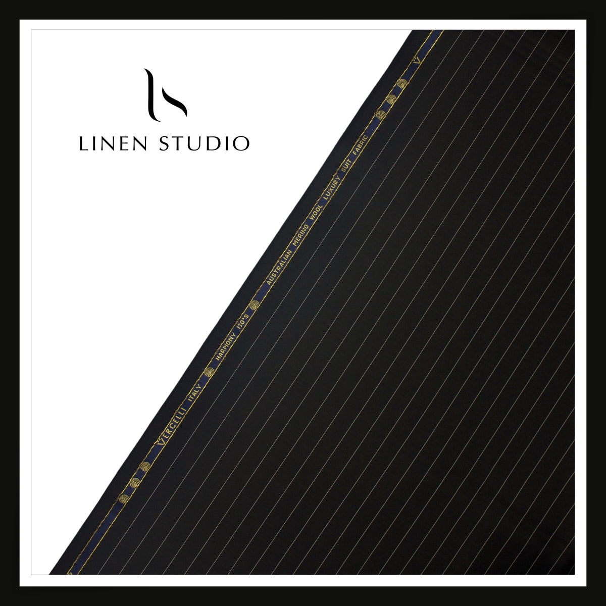 Vercelli Italy Harmony 130's 70% Australian Merino Wool Rich Suiting - Black 1.50 Cms Pinstripes (Latest Collection)