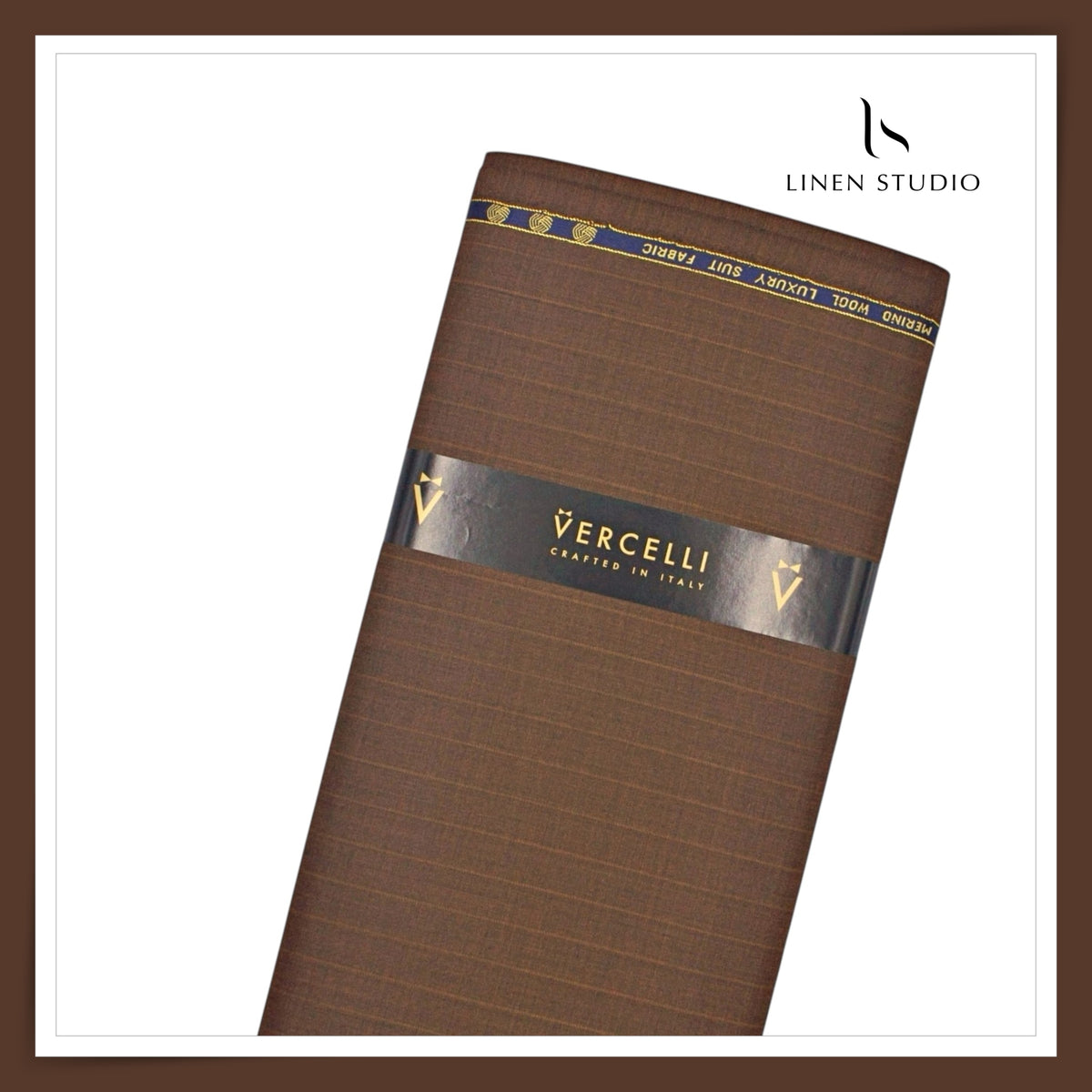 Vercelli Italy Harmony 130's 70% Australian Merino Wool Rich Suiting - Cocoa Brown 1.50 Cms Pinstripes (Latest Collection)