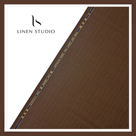 Vercelli Italy Harmony 130's 70% Australian Merino Wool Rich Suiting - Cocoa Brown 1.50 Cms Pinstripes (Latest Collection)