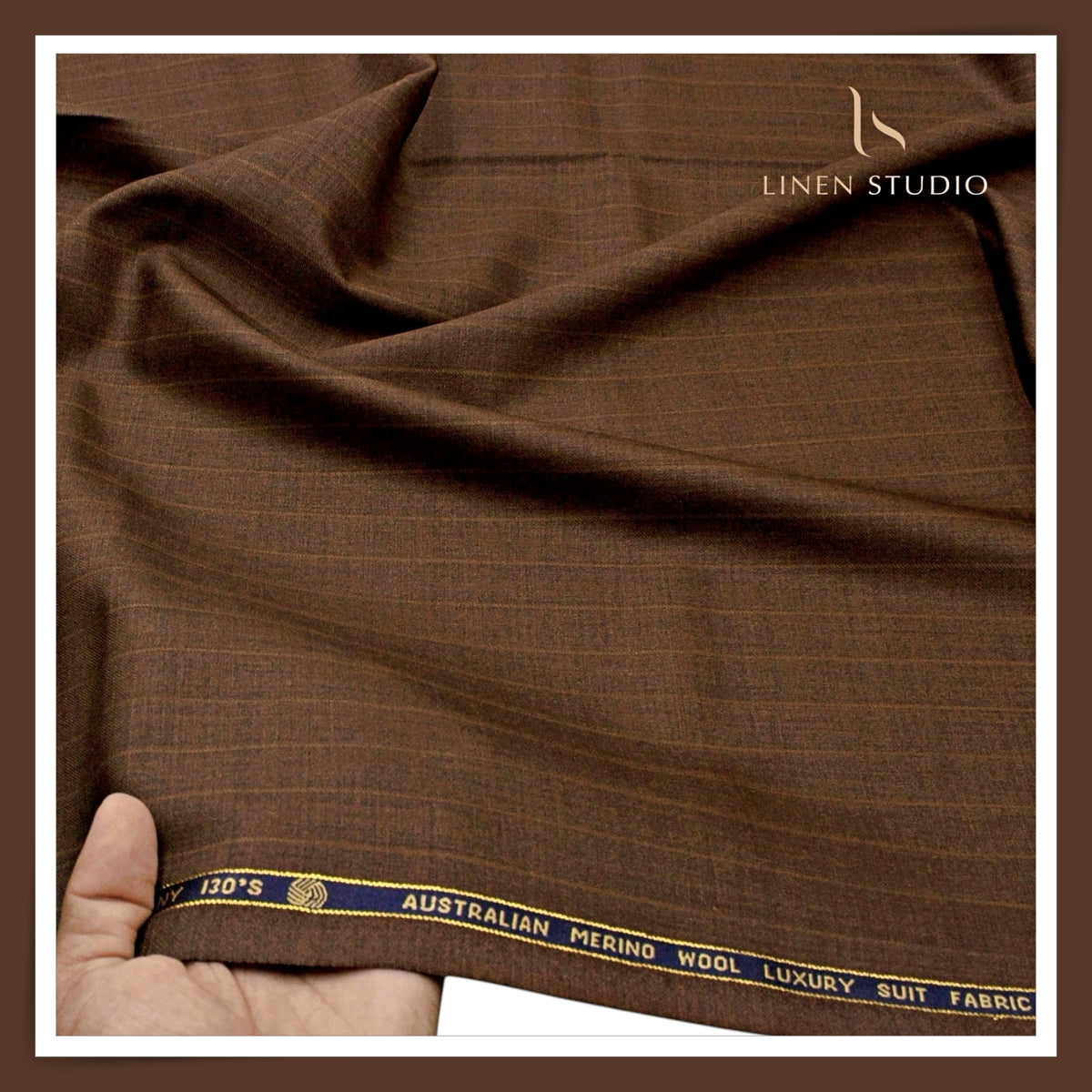 Vercelli Italy Harmony 130's 70% Australian Merino Wool Rich Suiting - Cocoa Brown 1.50 Cms Pinstripes (Latest Collection)