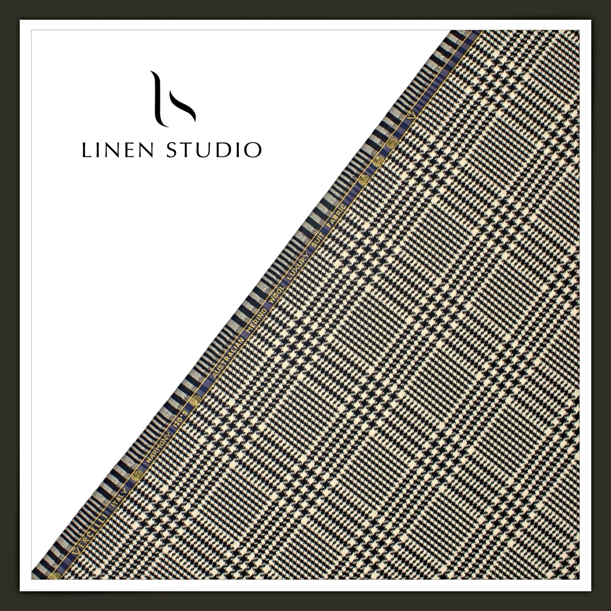 Vercelli Italy Harmony 130's 70% Australian Merino Wool Rich Suiting - Black & Cream Prince of Wales Checks (Latest Collection)