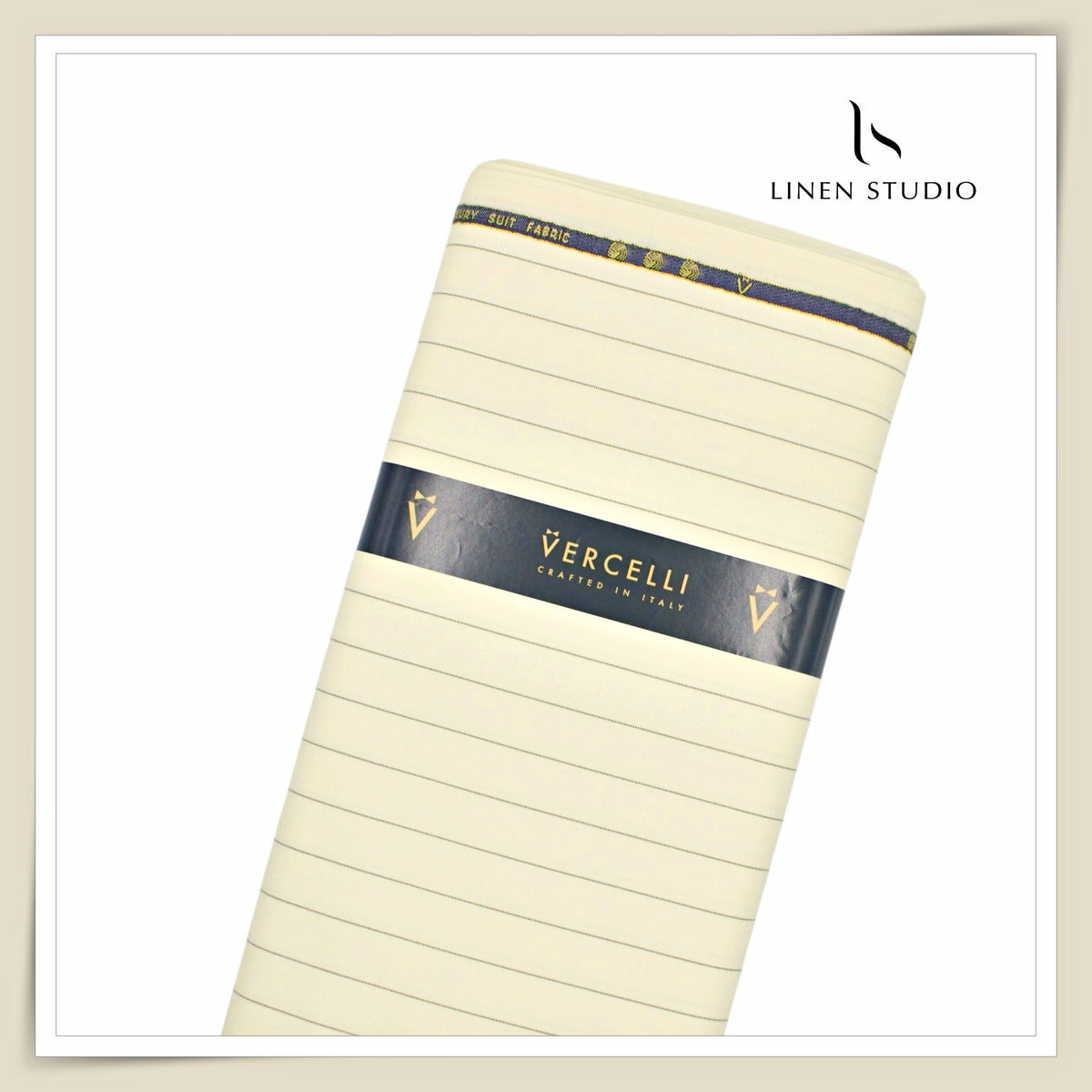 Vercelli Italy Harmony 130's 70% Australian Merino Wool Rich Suiting - Ivory Cream with 2.00 Cms Tan Pinstripe (Latest Collection)