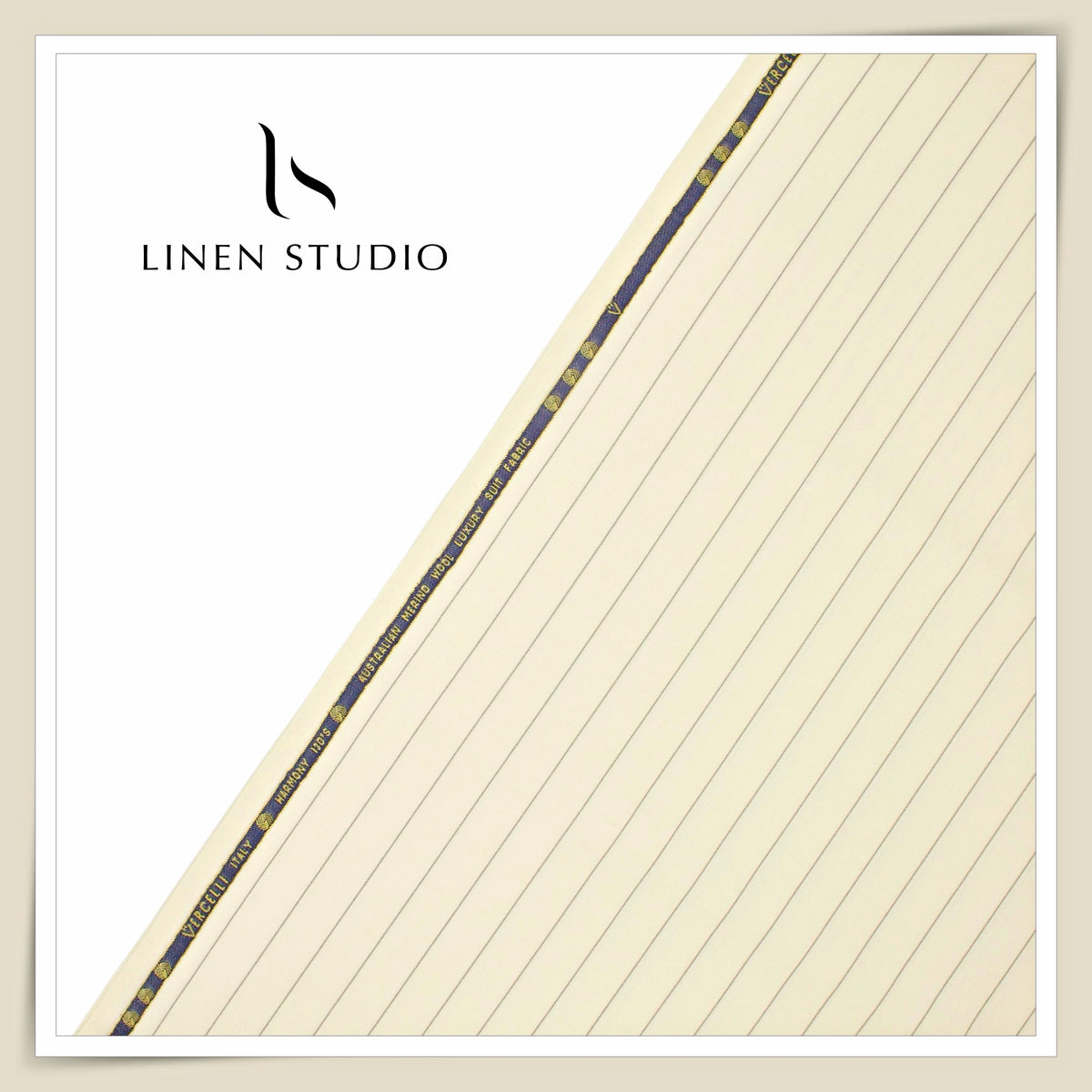 Vercelli Italy Harmony 130's 70% Australian Merino Wool Rich Suiting - Ivory Cream with 2.00 Cms Tan Pinstripe (Latest Collection)