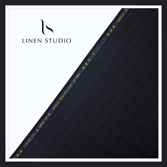 Vercelli Italy Harmony 130's 70% Australian Merino Wool Rich Suiting - Darkest Navy with 3.00 Cms White Pinstripe (Latest Collection)