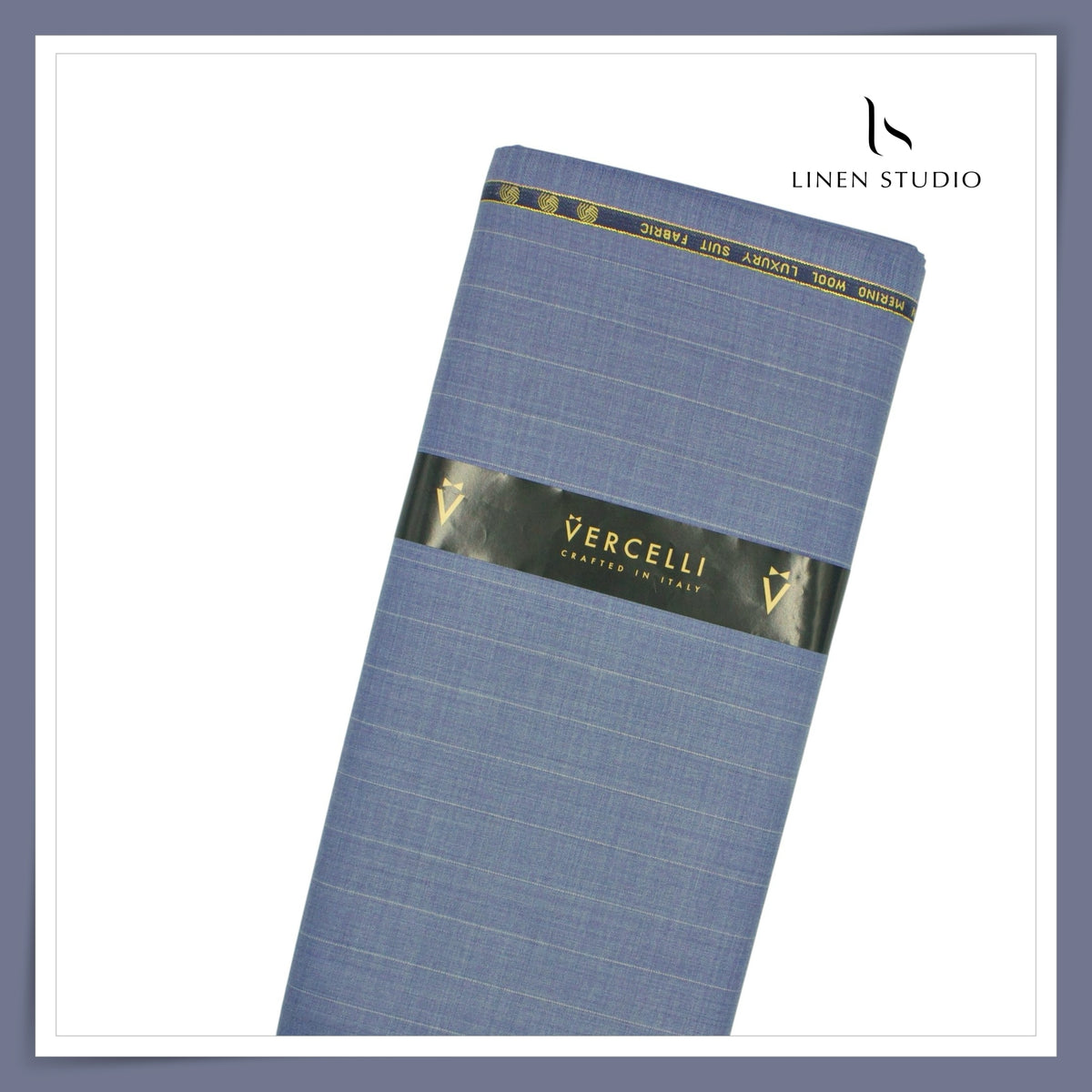 Vercelli Italy Harmony 130's 70% Australian Merino Wool Rich Suiting - Steel Blue with 2.30 Cms White Pinstripe (Latest Collection)