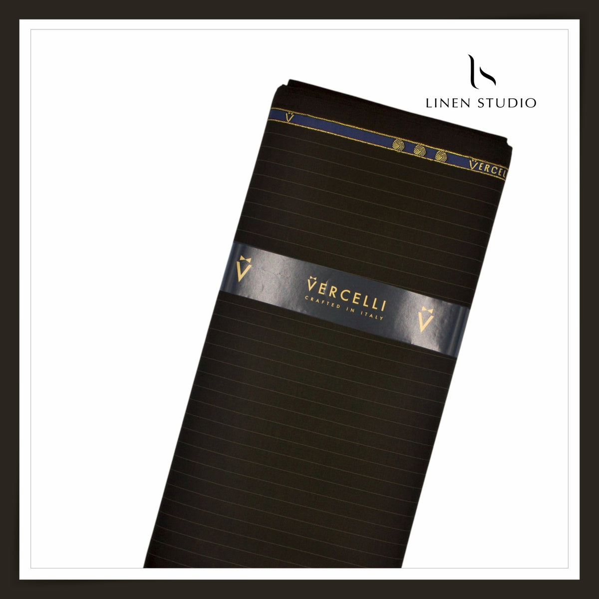Vercelli Italy Harmony 130's 70% Australian Merino Wool Rich Suiting - Darkest Brown with 1.10 Cms White Pinstripe (Latest Collection)