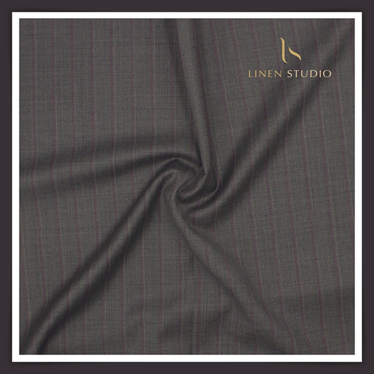 130's Australian Merino Wool by Vercelli - Fuscous Grey Stripes (NEW)