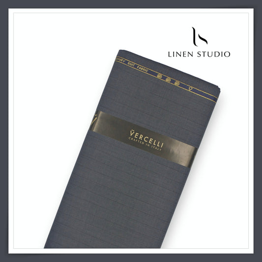 130's Australian Merino Wool by Vercelli - Greyish Blue Stripes (NEW)