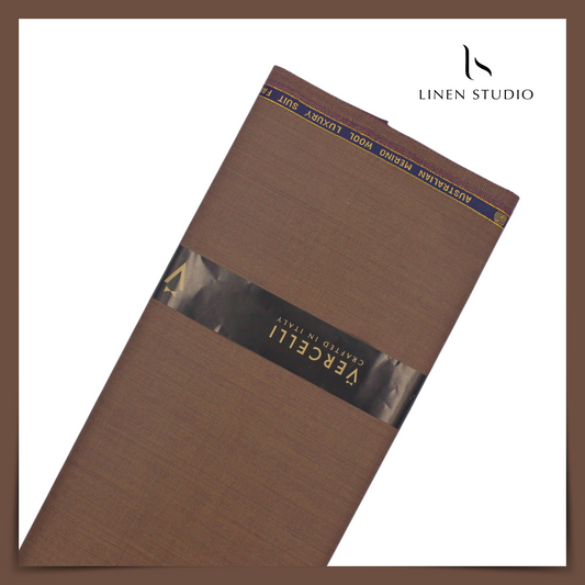 130's Australian Merino Wool by Vercelli - Roman Coffee Herrringbone Stripes (NEW) (Zoom In)