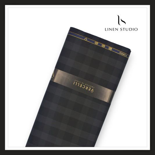 130's Australian Merino Wool by Vercelli - Black & Grey Classic Checks (NEW)