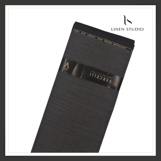 130's Australian Merino Wool by Vercelli - Dark Grey Herringbone Stripes (NEW) (Zoom In)