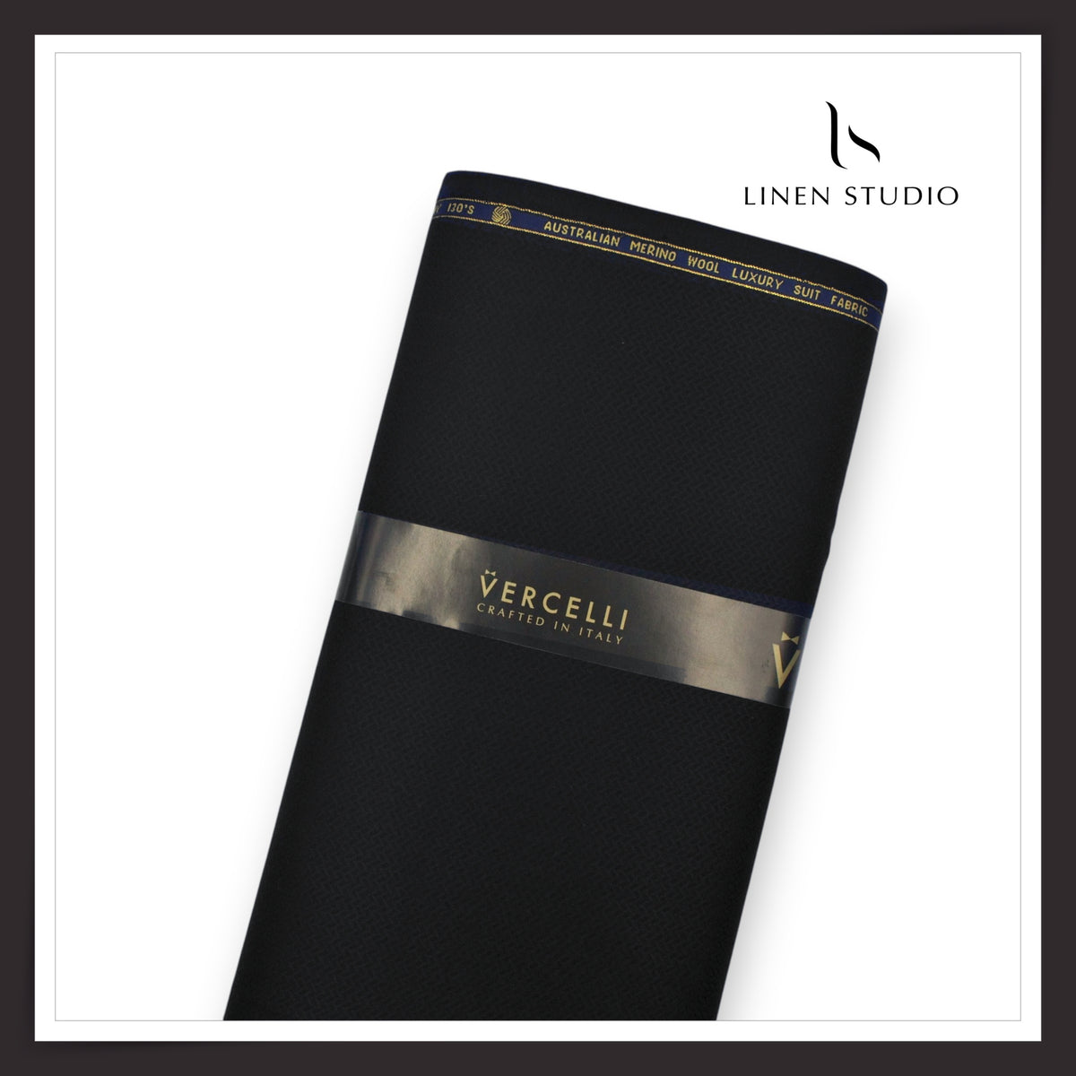 Vercelli Italy Harmony 130’s Australian Merino Wool Rich Dobby Suiting - Black Tonal Chevron (NEW) (Zoom In)