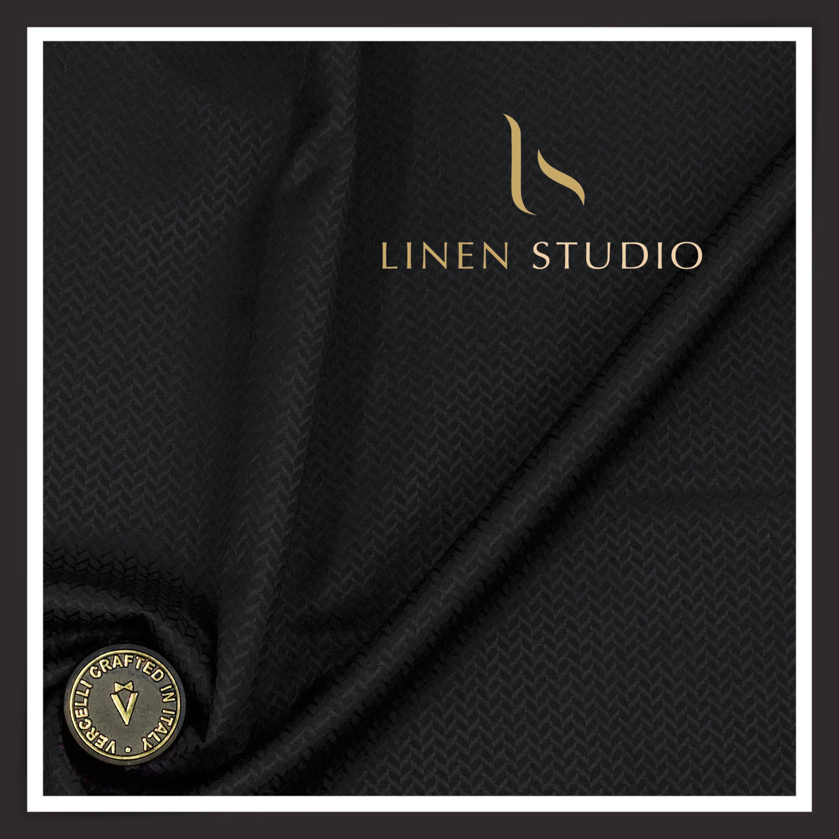 Vercelli Italy Harmony 130’s Australian Merino Wool Rich Dobby Suiting - Black Tonal Chevron (NEW) (Zoom In)