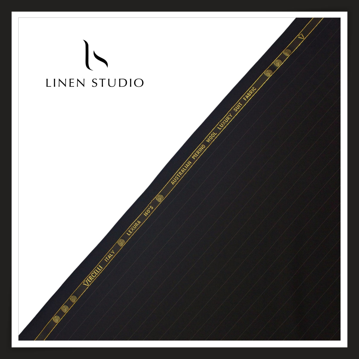 Vercelli Italy Lexura 160's 50% Australian Merino Wool Rich Twill Weave Suiting - Black Pinstripes (NEW)