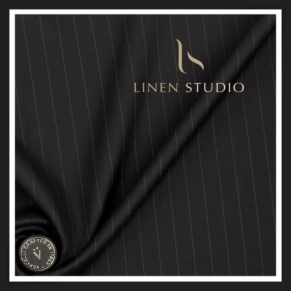 Vercelli Italy Lexura 160's 50% Australian Merino Wool Rich Twill Weave Suiting - Black Pinstripes (NEW)