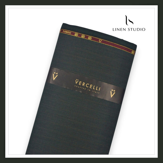 120's Australian Merino Wool by Vercelli - Dark Greenish Grey with Subtle Stripes (NEW)