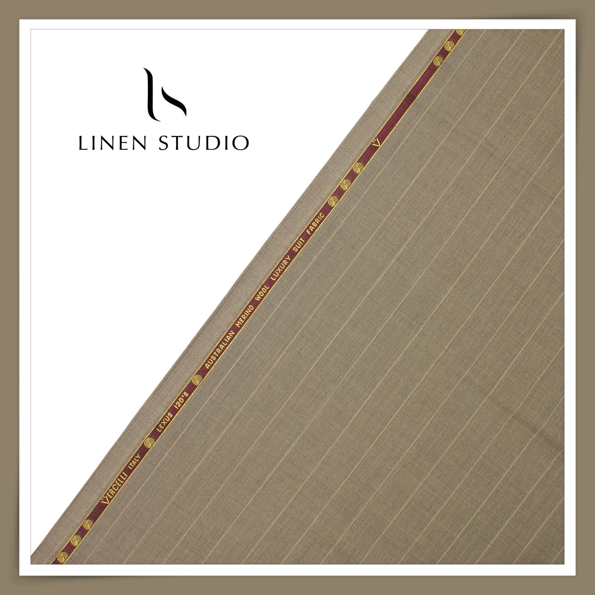Vercelli Italy Lexus 120's 50% Australian Merino Wool Rich Suiting - Sand Beige 2.50 Cms Pinstripes (Latest Collection)