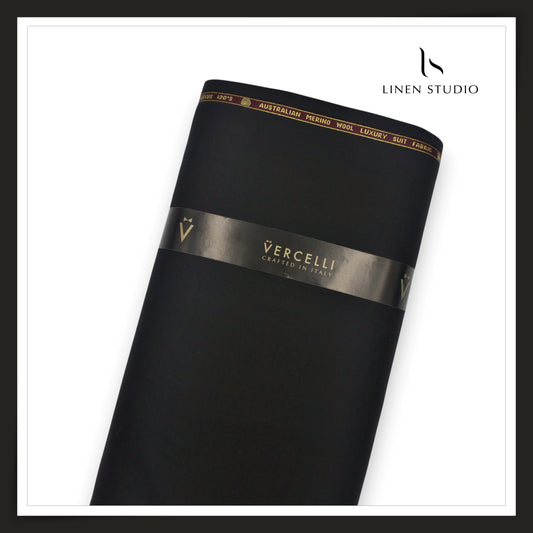 120's Australian Merino Wool Suiting by Vercelli Italy - Jet Black (NEW) (Fastest Selling)