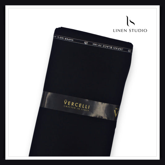 Vercelli Italy Japan Black Super 160's Australian Merino Wool Suiting | The Deepest Black (Fastest Selling)