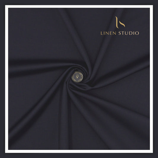 Super 120's Australian Merino Wool by Vercelli - Navy Blue (With Stretch) - Linen Studio