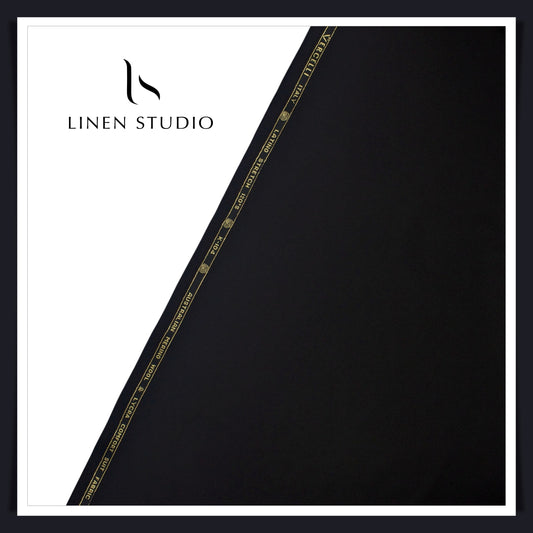 Super 120's Australian Merino Wool by Vercelli - Pure Black (With Stretch)