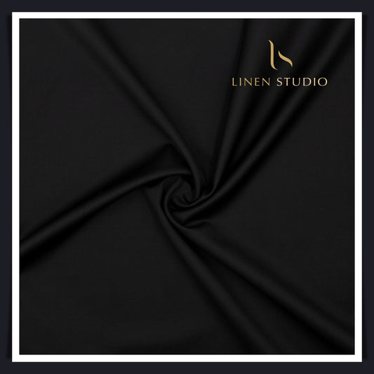 Super 120's Australian Merino Wool by Vercelli - Pure Black (With Stretch)