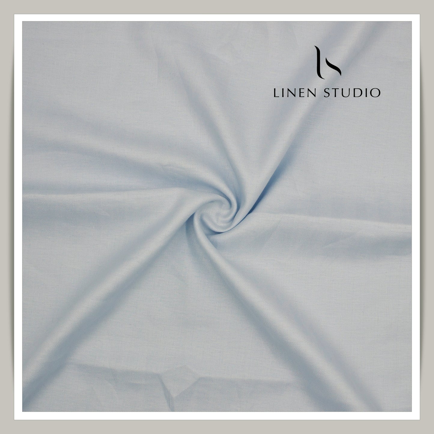 80 Lea French Linen Shirting by Vercelli Italy - Sky Blue HERRINGBONE Pattern (Zoom In) (NEW)