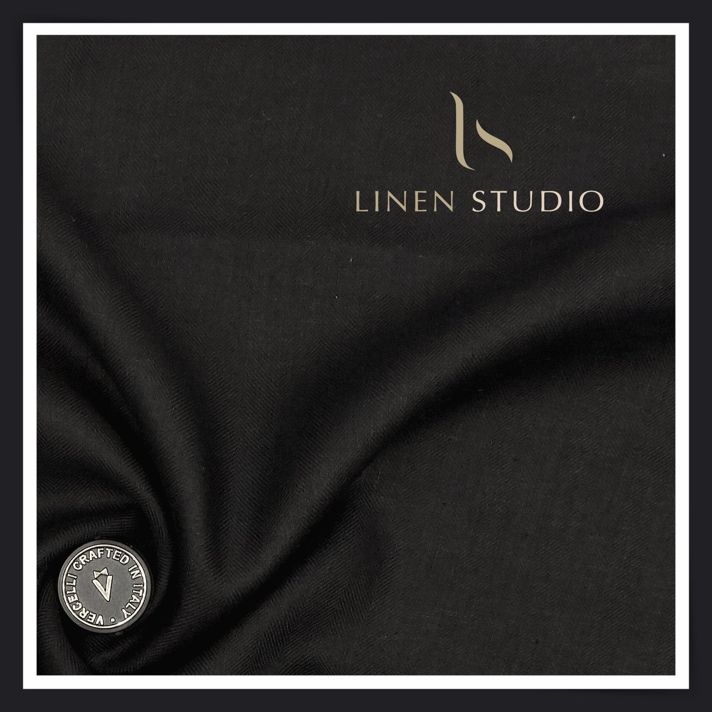 80 Lea French Linen Shirting by Vercelli Italy - Jet Black HERRINGBONE Pattern (Zoom In) (NEW)