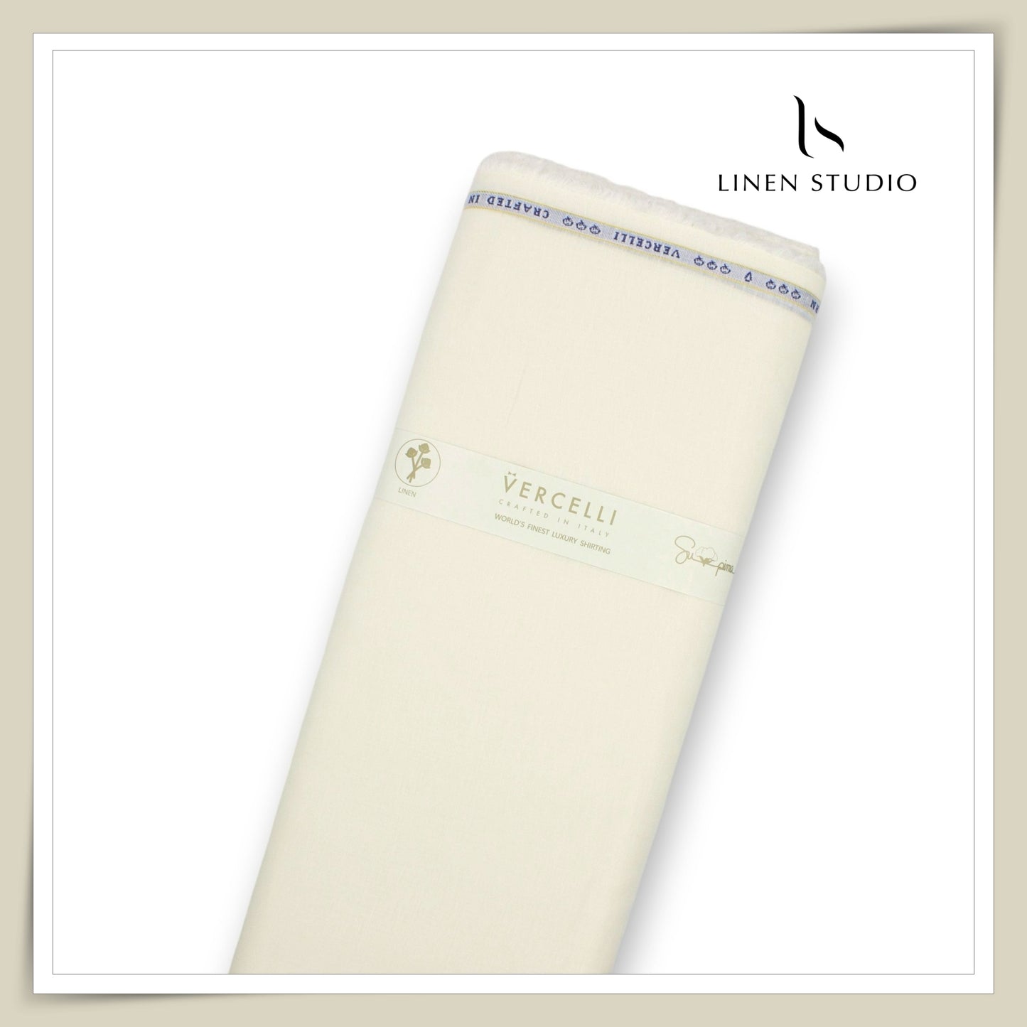 Pure French Linen Shirting 80 Lea by Vercelli Italy - Champagne Ivory (NEW)