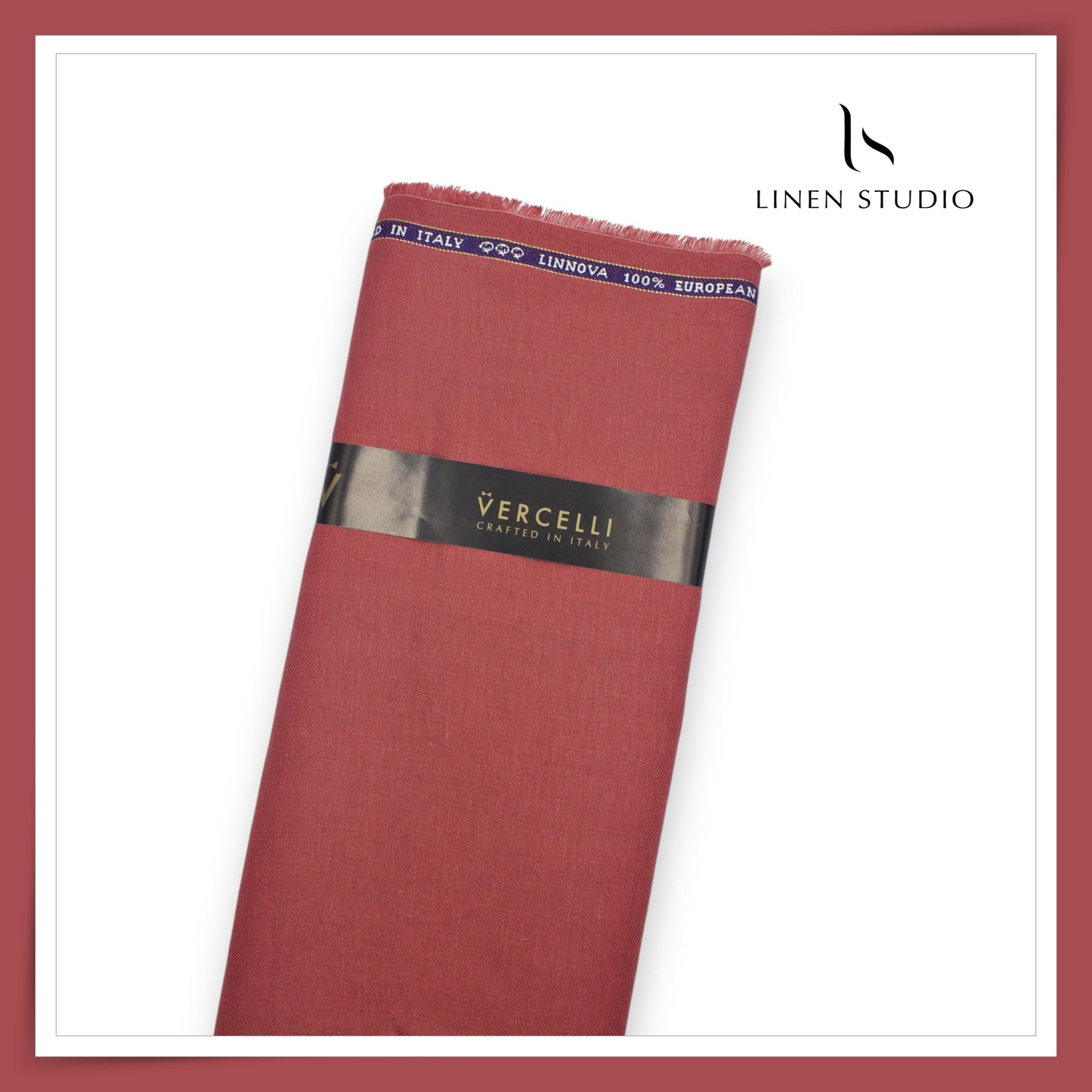 60 Lea French Linen Suiting by Vercelli Italy - Blossom Red Herringbone (Zoom In) (NEW)