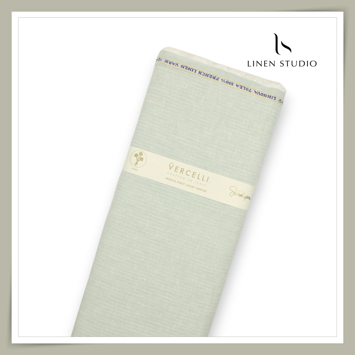 Pure Linen 70 Lea French Shirting by Vercelli Italy - Light Green Classic Stripes (NEW)