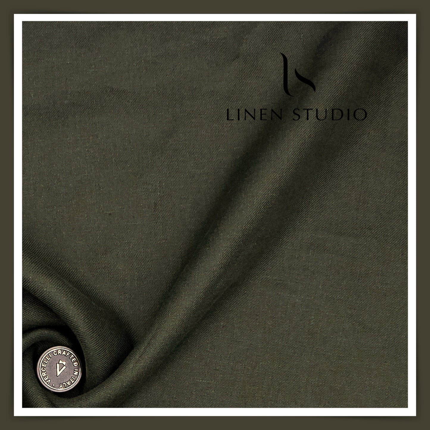 French Linen Suiting by Vercelli Italy 44 Lea Twill - Heavy Metal Green (NEW)