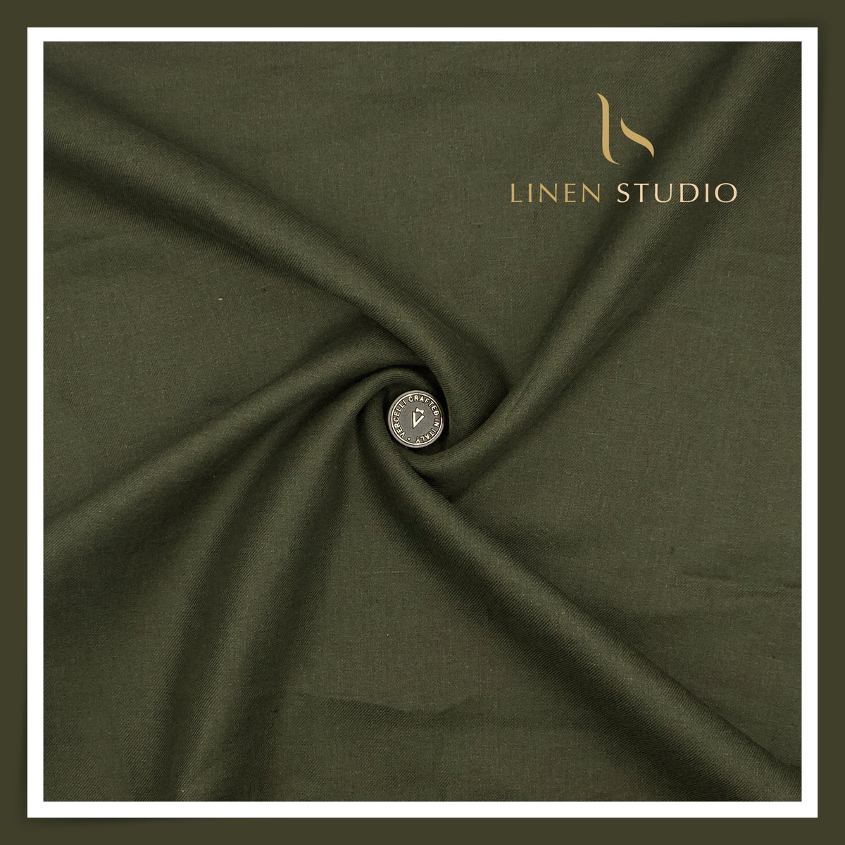 French Linen Suiting by Vercelli Italy 44 Lea Twill - Heavy Metal Green (NEW)