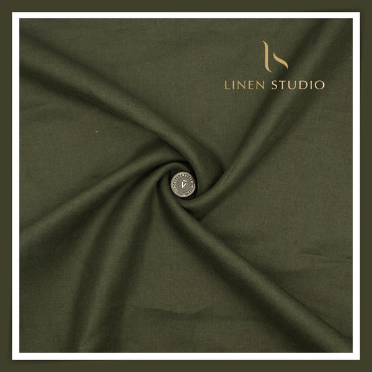 French Linen Suiting by Vercelli Italy 44 Lea Twill - Heavy Metal Green (NEW)