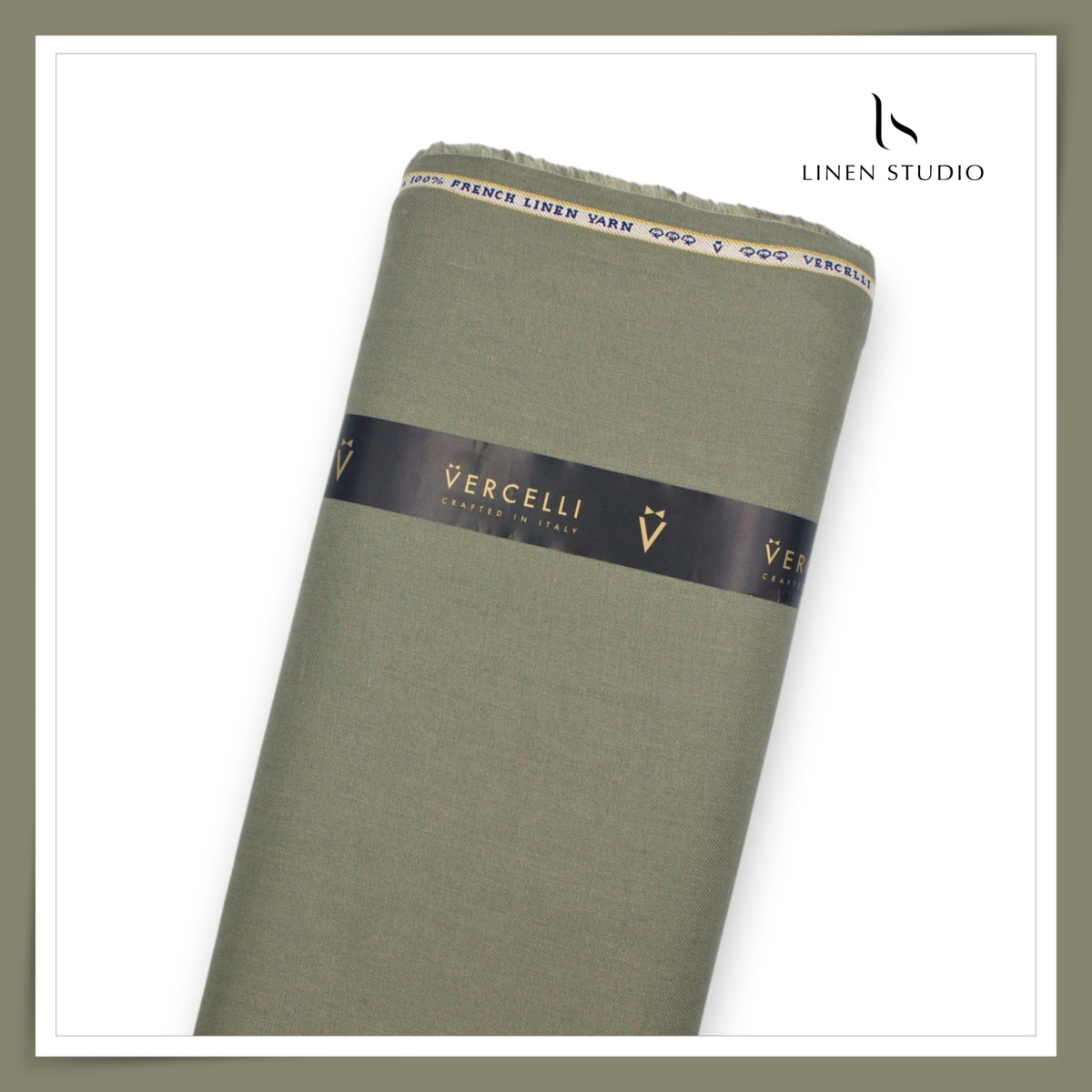 French Linen Suiting by Vercelli Italy 44 Lea Twill - Crocodile Green (NEW)