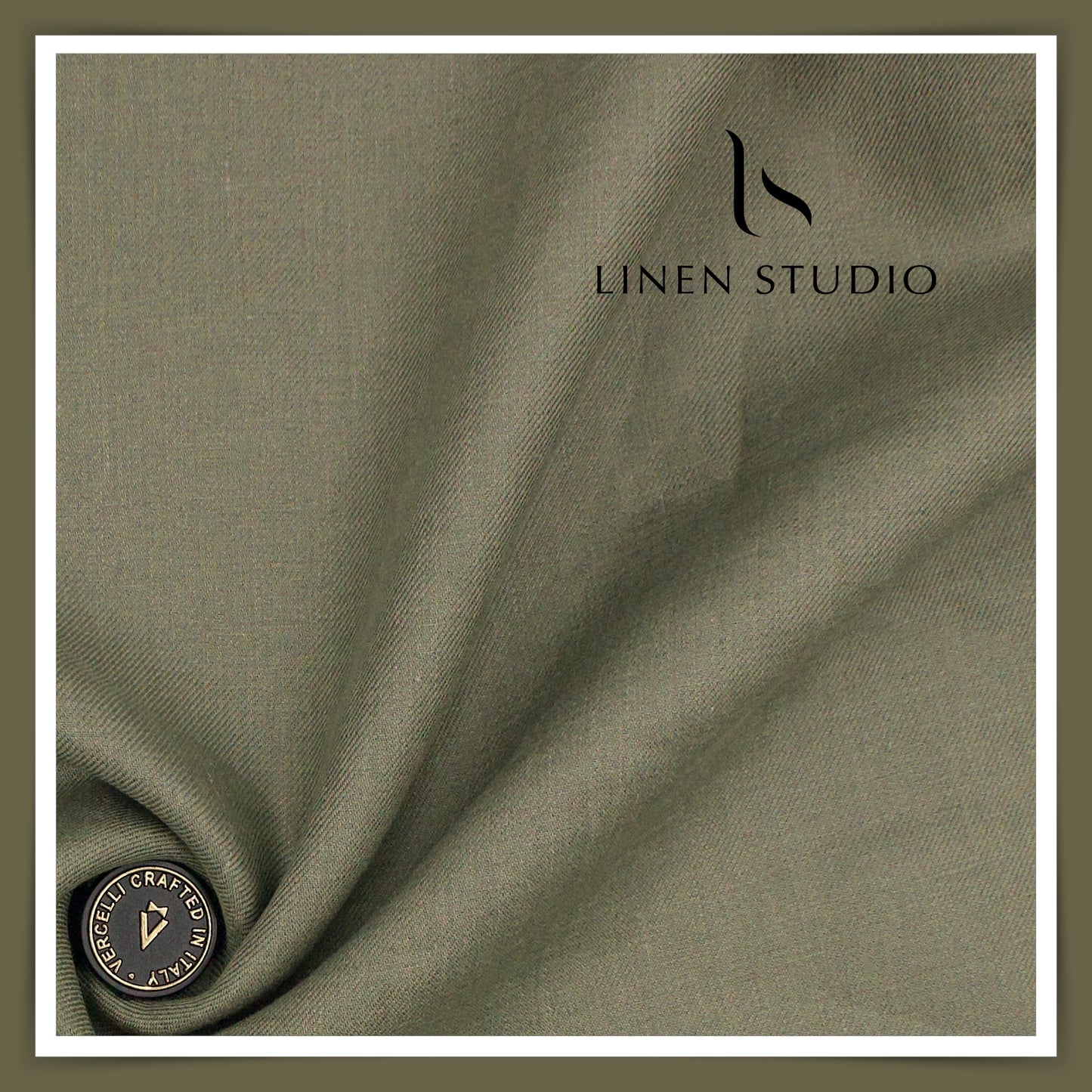 French Linen Suiting by Vercelli Italy 44 Lea Twill - Crocodile Green (NEW)