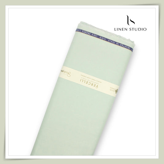 80 Lea French Linen Shirting by Vercelli Italy - Misty Green (1st in India) (NEW)