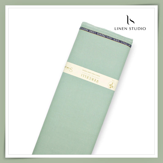 80 Lea French Linen Shirting by Vercelli Italy - Powder Green (1st in India) (NEW)