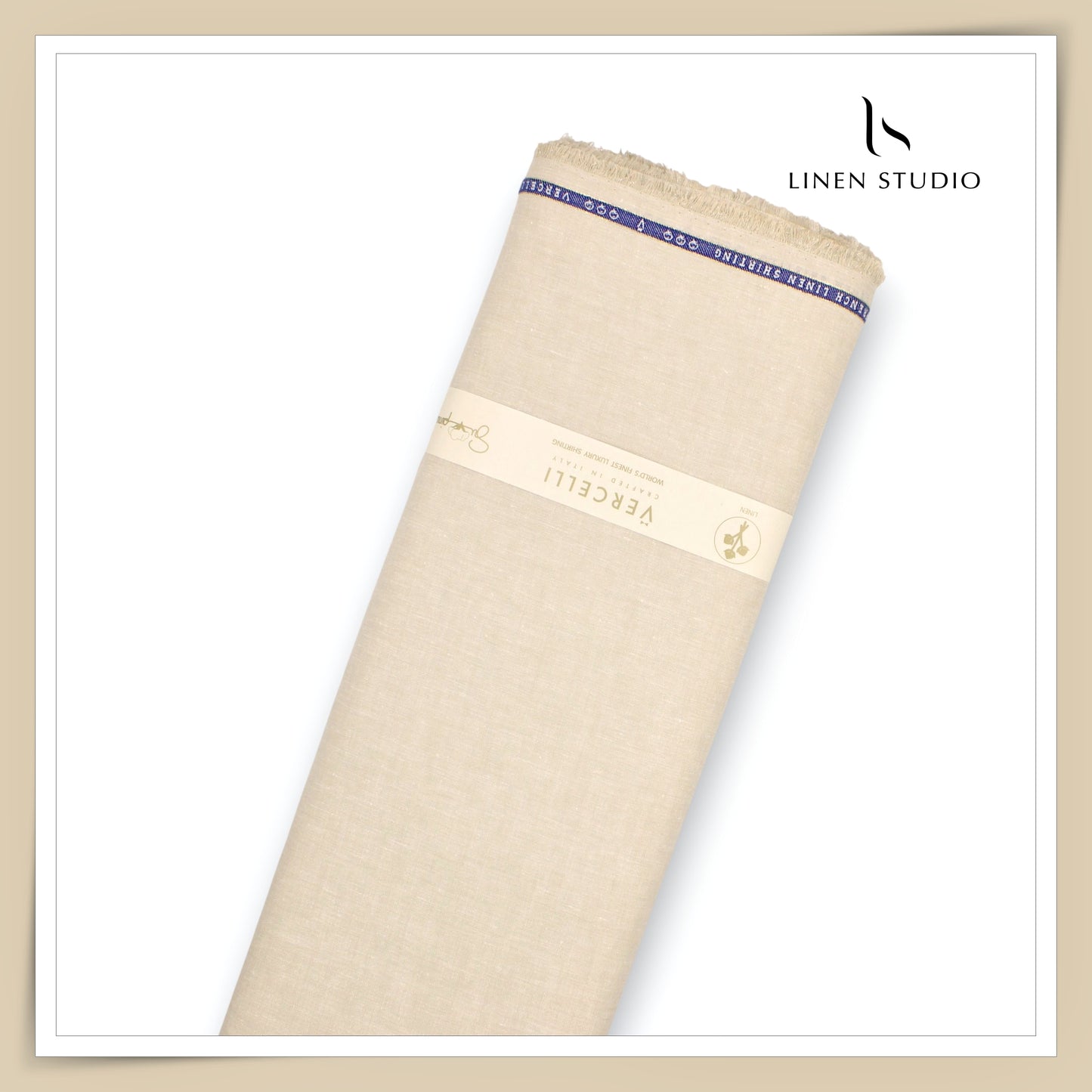 80 Lea French Linen Lurex Shirting by Vercelli Italy - Bisque Beige (Full Shimmer) (NEW) (Zoom In)