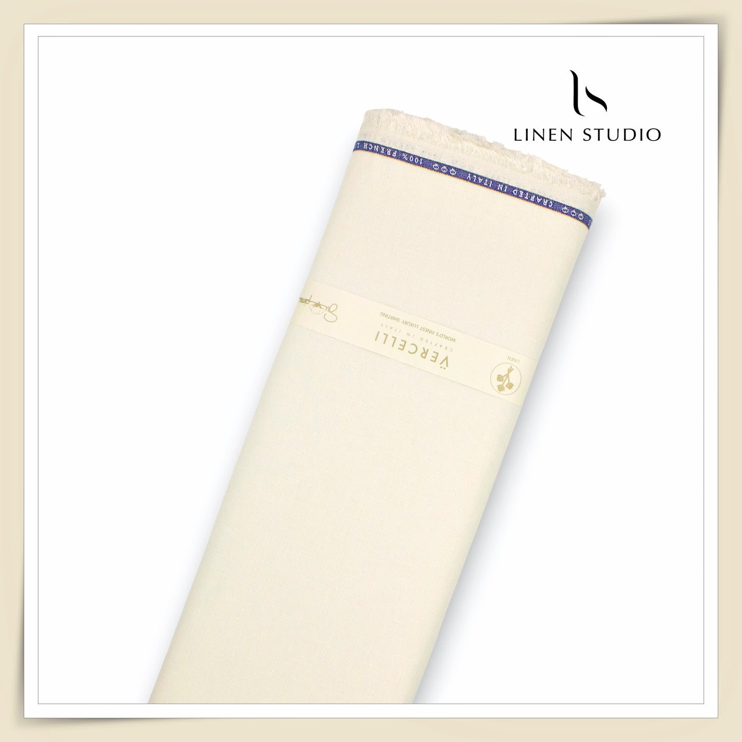 80 Lea French Linen Lurex Shirting by Vercelli Italy - Cream (Full Shimmer) (NEW) (Zoom In)