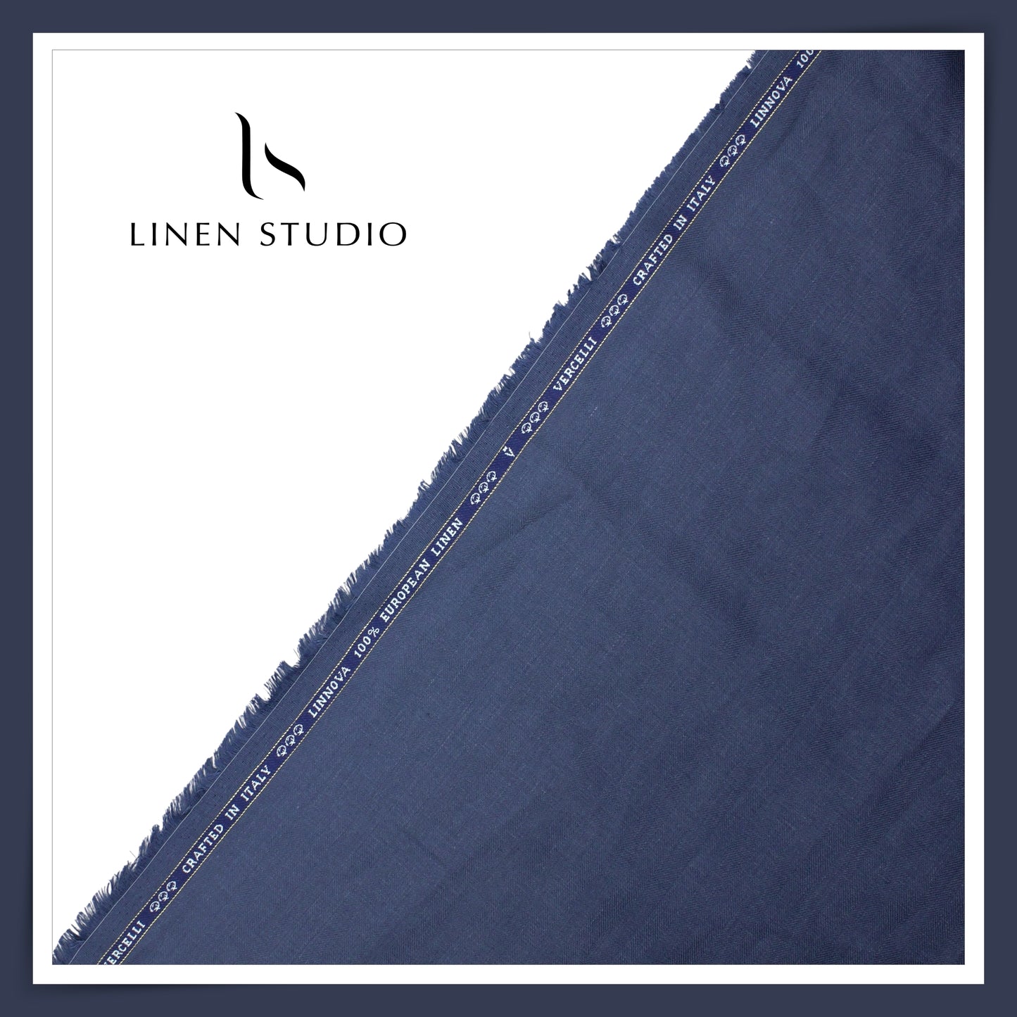 60 Lea French Linen Suiting by Vercelli Italy - Rhino Blue Herringbone (Zoom In) (NEW)