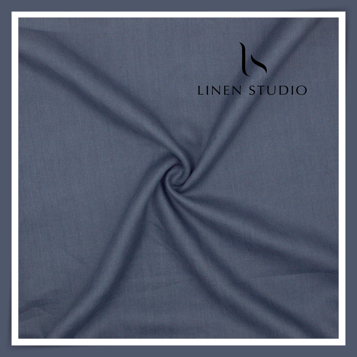 French Linen Suiting by Vercelli Italy 44 Lea - Gun Powder Blue Subtle Herringbone (NEW) (Zoom In)