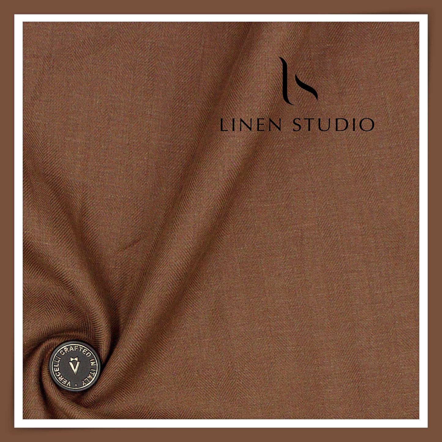 60 Lea French Linen Suiting by Vercelli Italy - Old Copper Herringbone (Zoom In) (NEW)