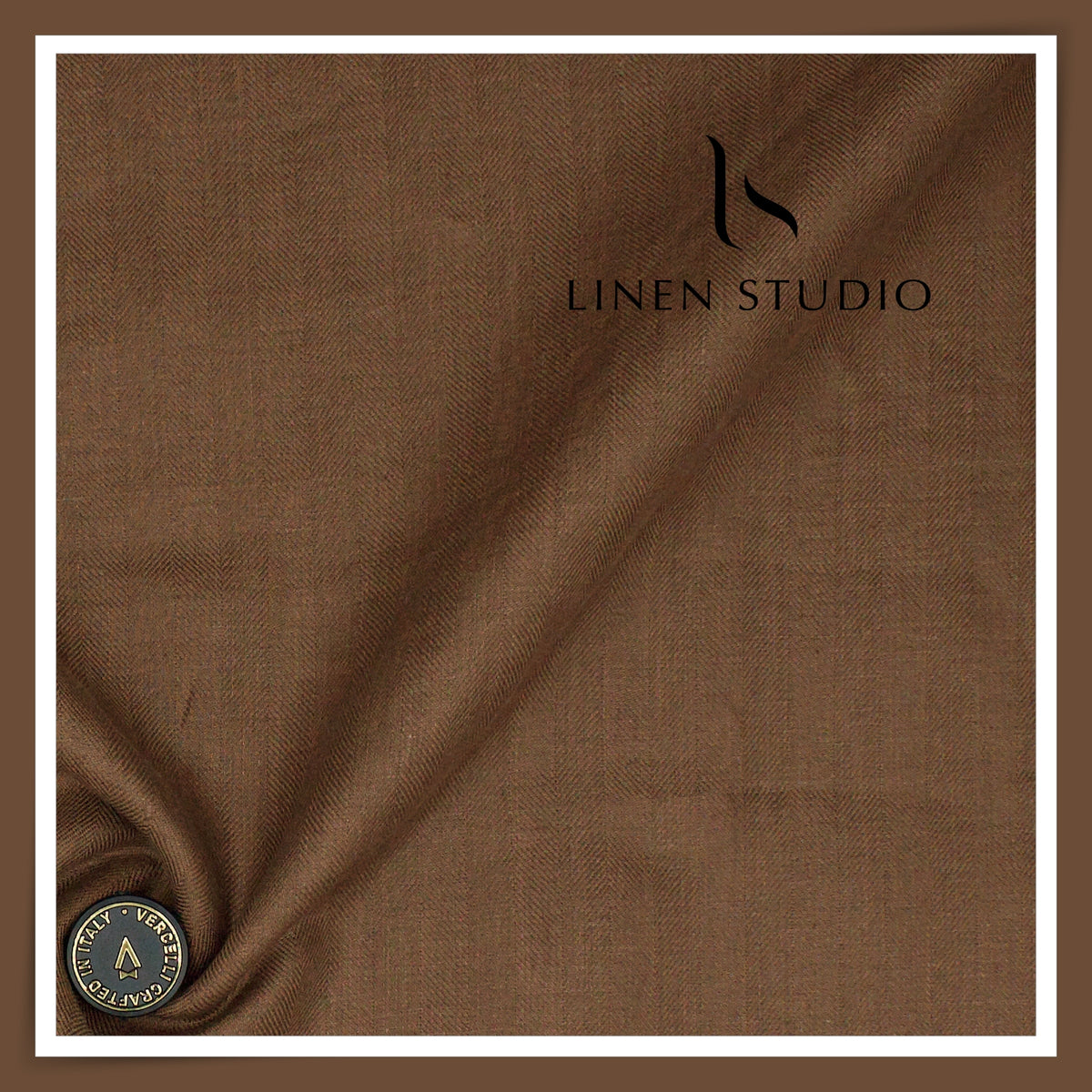 French Linen Suiting by Vercelli Italy 44 Lea - Irish Coffee Subtle Herringbone (NEW) (Zoom In)