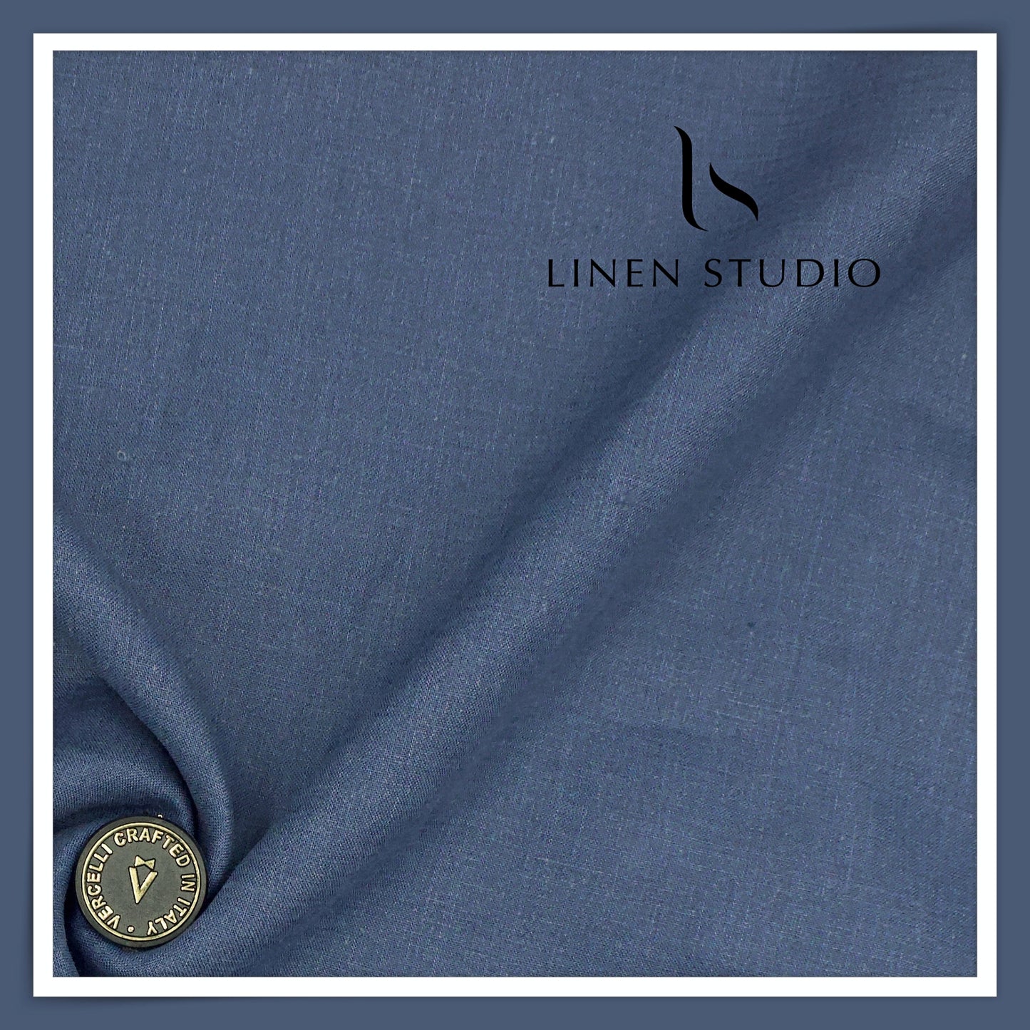 70 Lea Pure French Linen Shirting by Vercelli Italy - Rhino Blue (NEW) (Limited Stock)