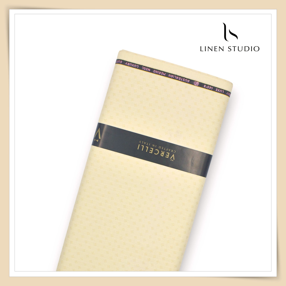 Vercelli Italy Harmony Luxe 140’s 70% Merino Wool Suiting - Ivory Cream with Gold Lurex Dobby Motif (NEW) (Zoom In)