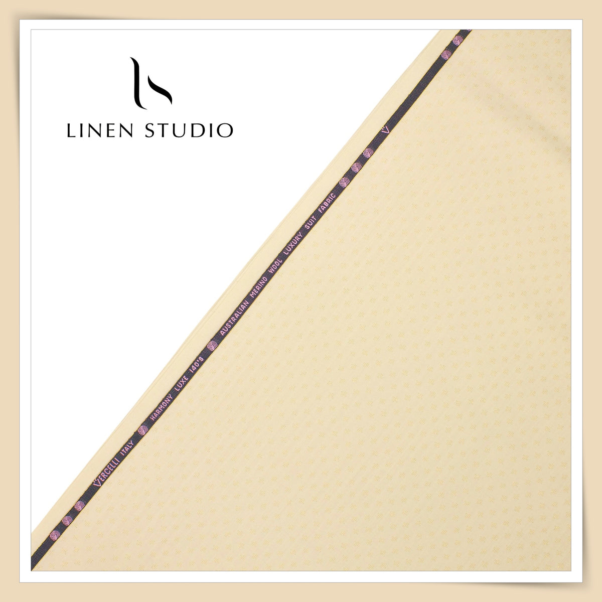 Vercelli Italy Harmony Luxe 140’s 70% Merino Wool Suiting - Ivory Cream with Gold Lurex Dobby Motif (NEW) (Zoom In)