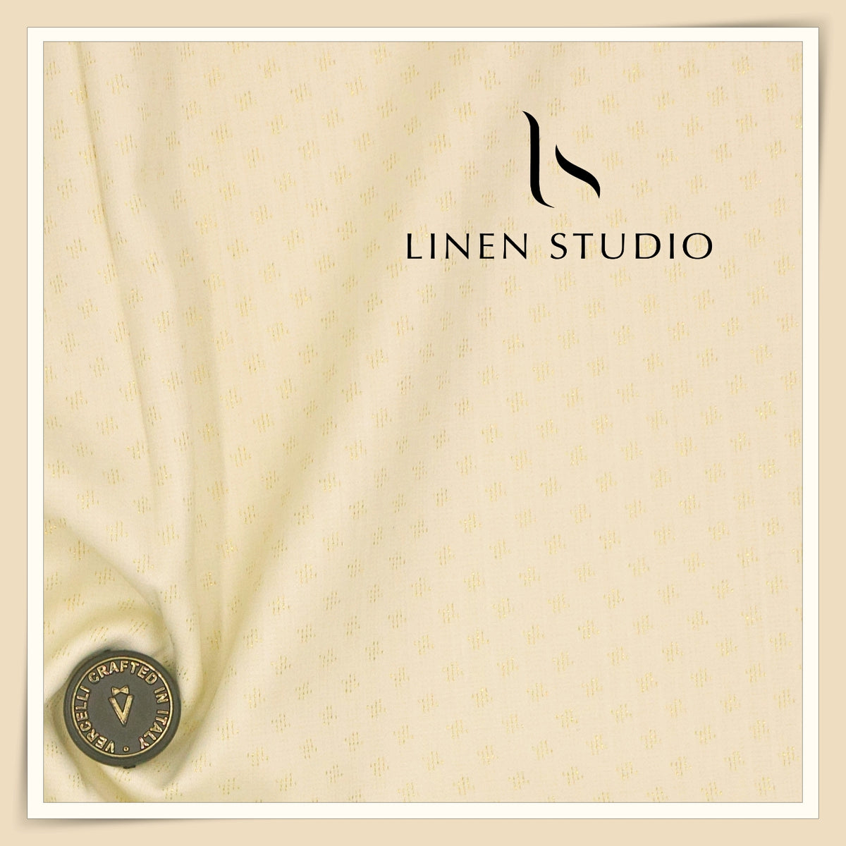Vercelli Italy Harmony Luxe 140’s 70% Merino Wool Suiting - Ivory Cream with Gold Lurex Dobby Motif (NEW) (Zoom In)