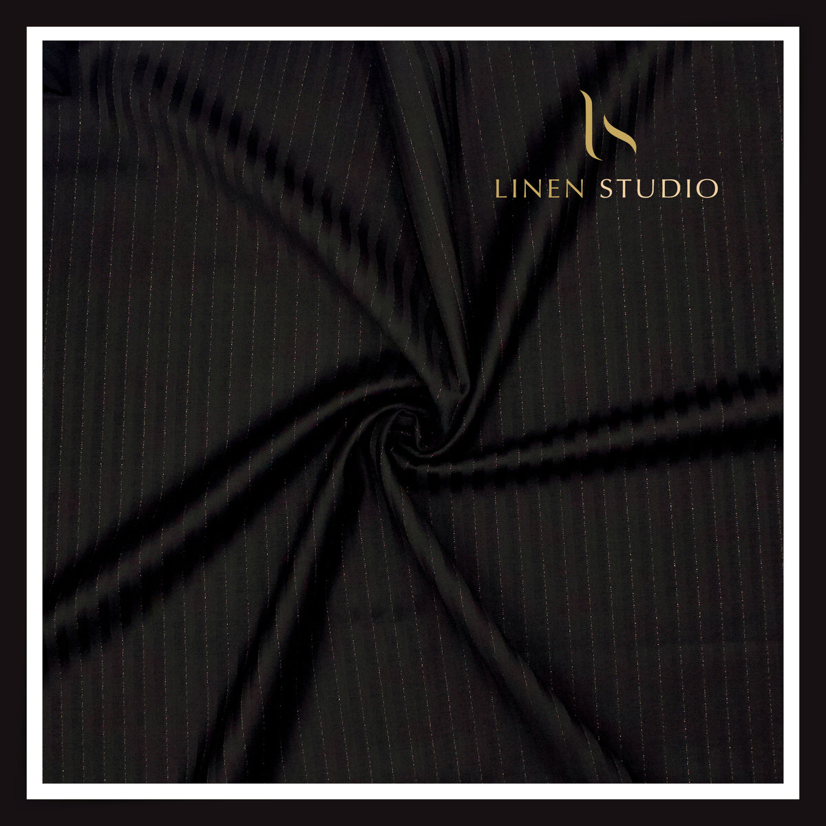 Vercelli Italy Harmony Luxe 140’s 70% Merino Wool Suiting - Black Tonal Stripes with Silver Lurex (NEW) (Zoom In)
